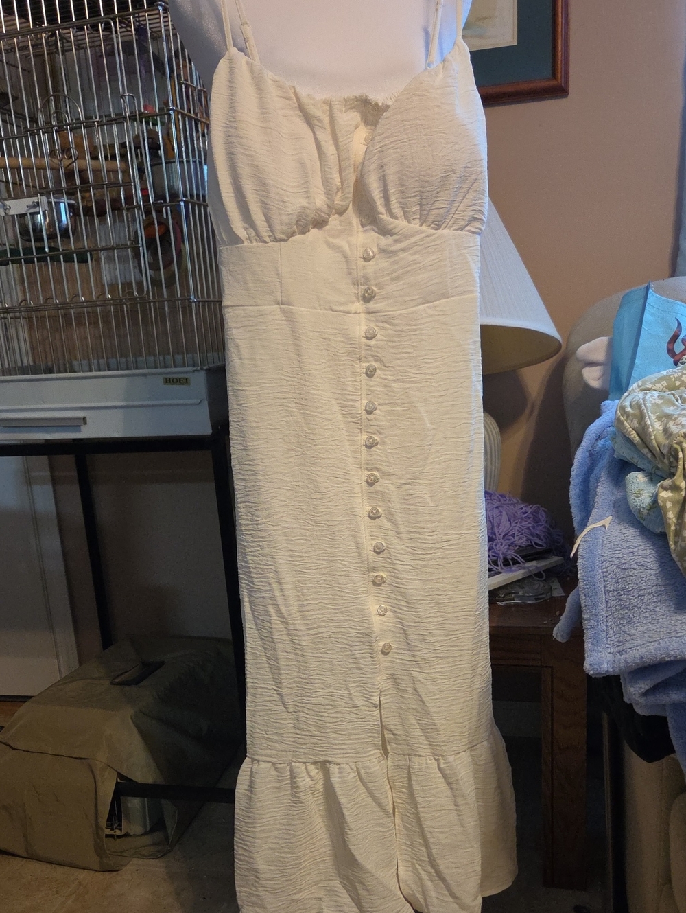 No Boundaries White Button-Front Midi Sundress